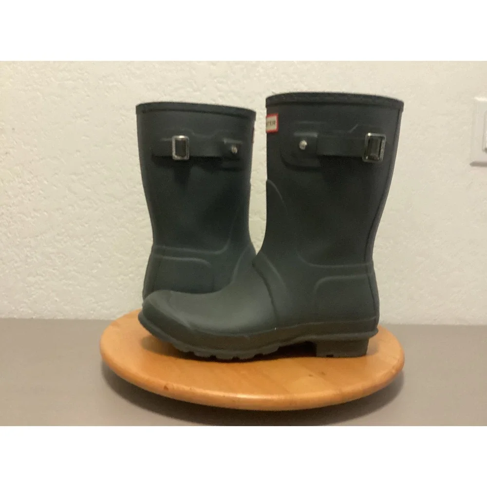 Hunter Original Short Rain Boots Women 10 Gray Matte Waterproof Rubber Buckle